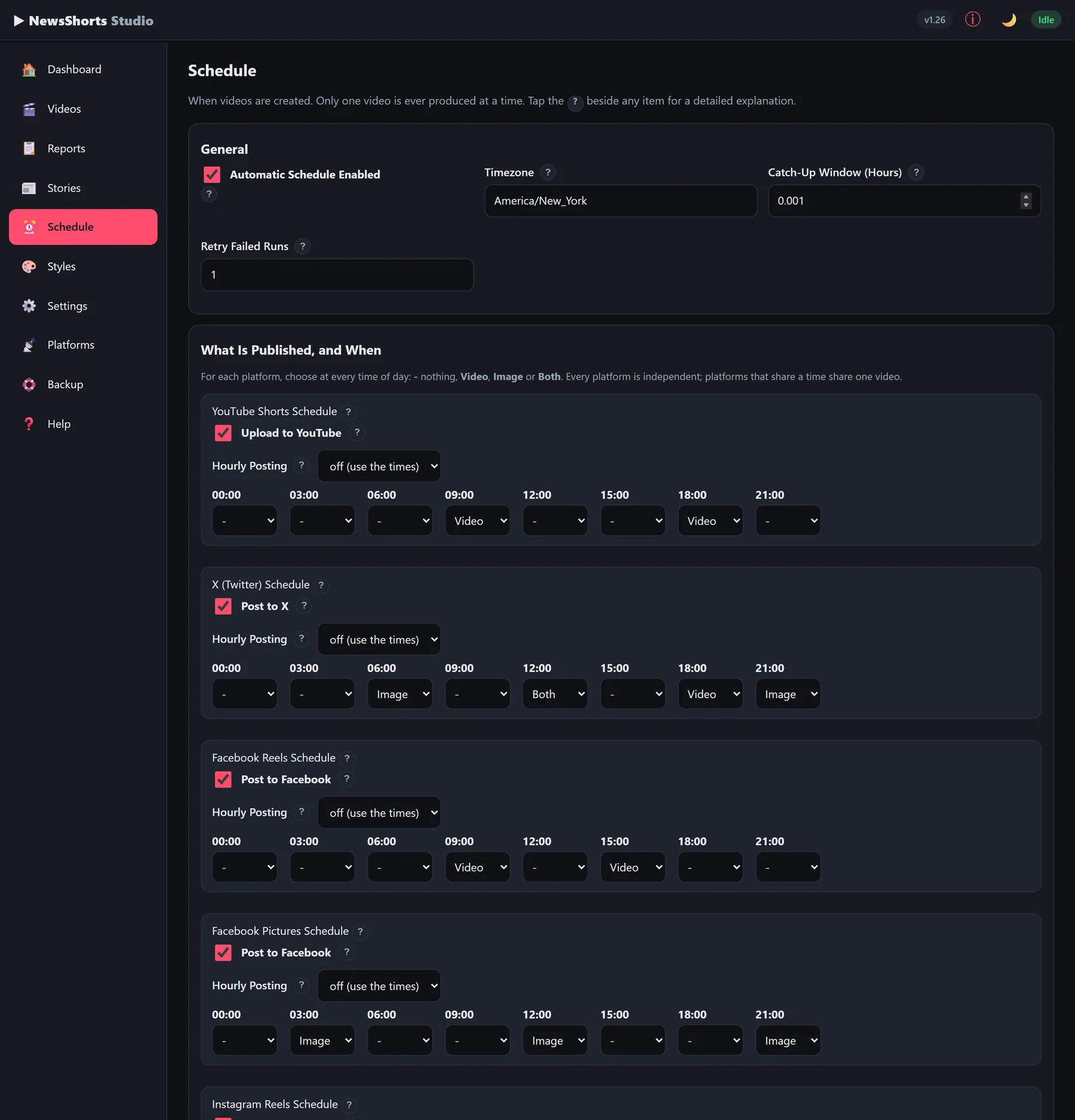 Per-platform schedule